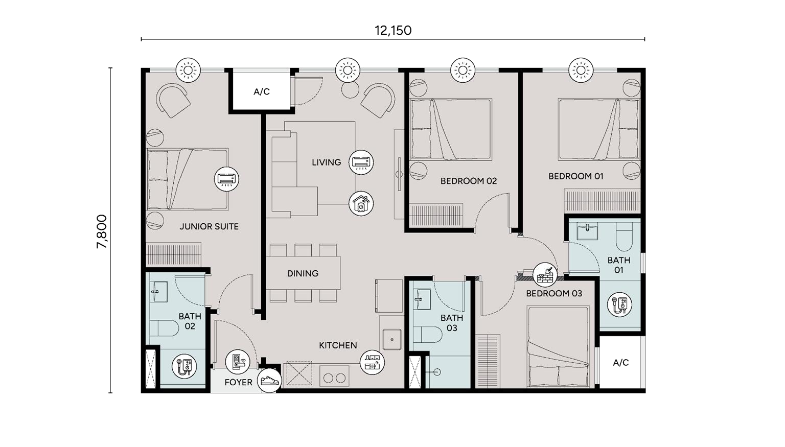 Ophira Resort Residences Type D1 · Dual-Key Enabled official floor plan