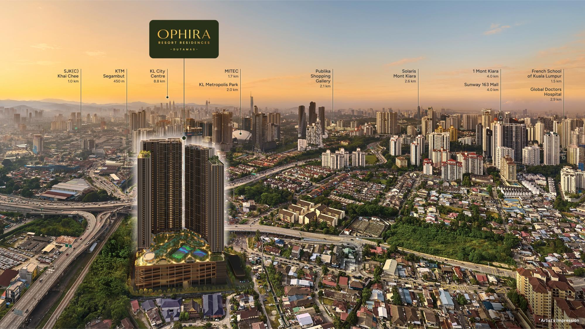 Aerial view showing Ophira Resort Residences and nearby landmarks