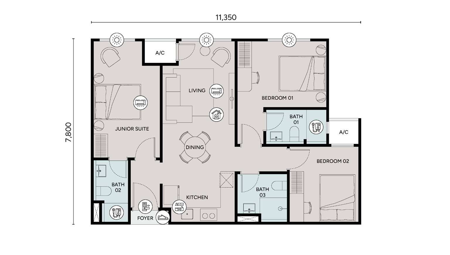 Ophira Resort Residences Type C1 dual-key floor plan