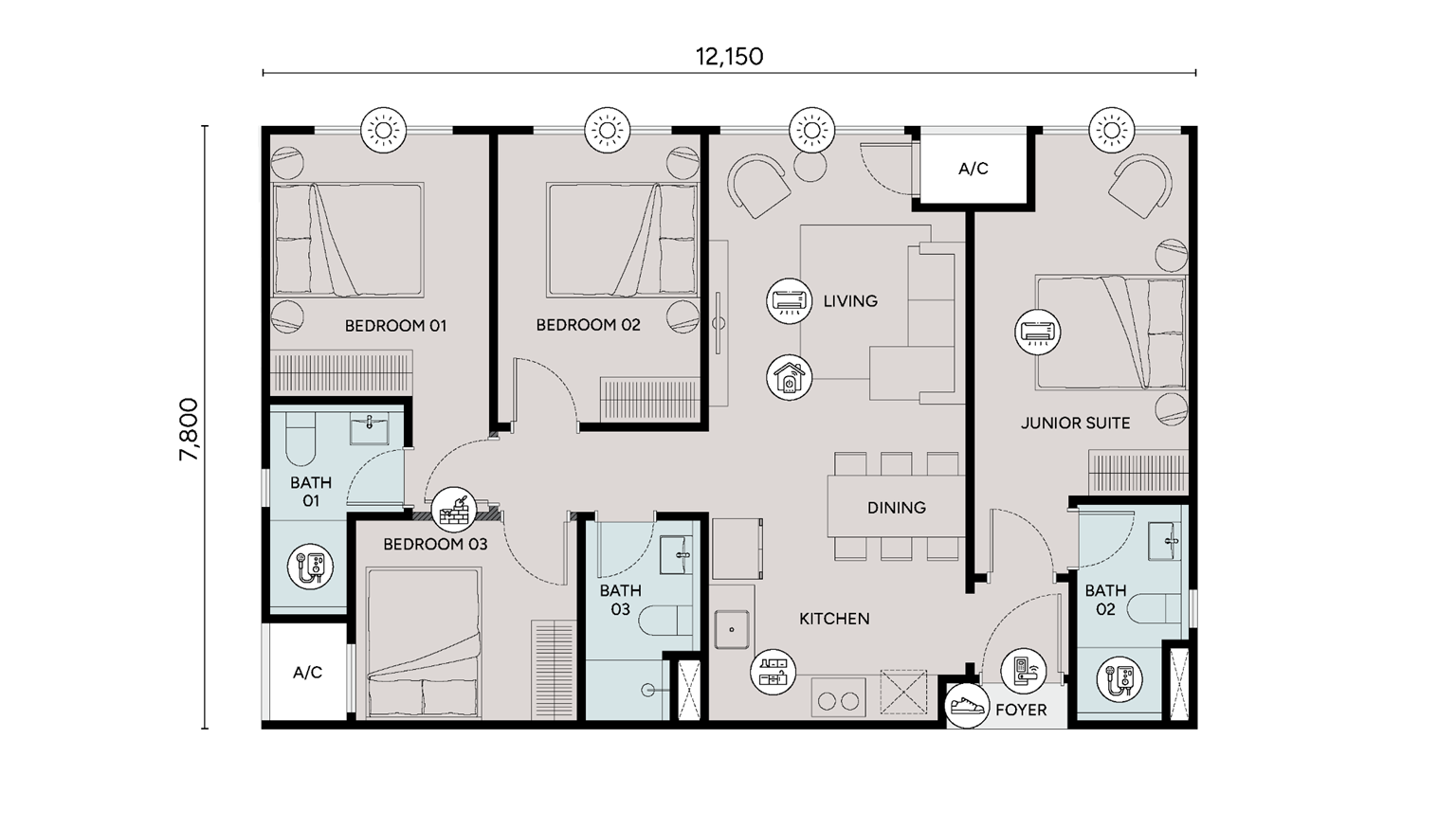 Ophira Resort Residences Type D2 · Dual-Key Enabled official floor plan